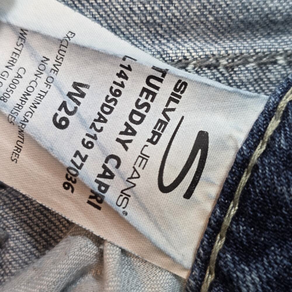 Silver Jeans Womens 29 Tuesday Capri Distressed Medium Wash Blue Denim - Picture 8 of 12